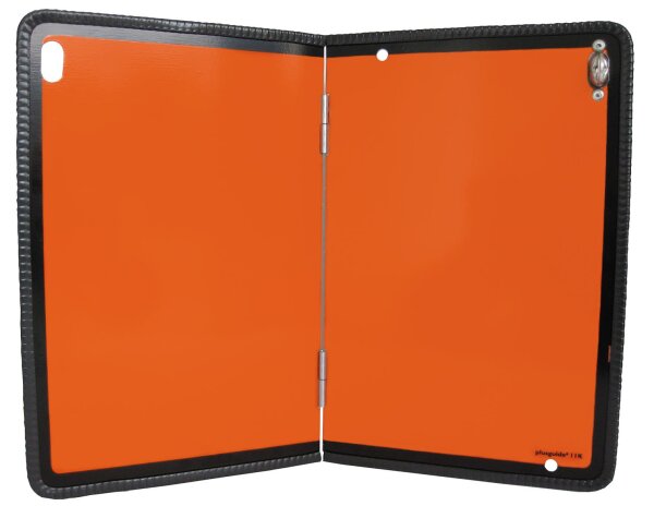 ADR-Warntafel Stahlblech, Drehwirbel rechts oben / 400 x 300 mm (mit Kantenschutz)