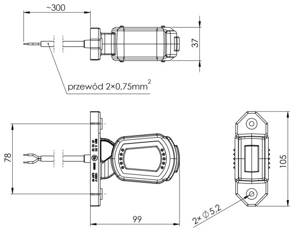 LED Begrenzungsleuchte links rot-weiß-gelb 12-24v 50cm Kabel | MB-2701RWA
