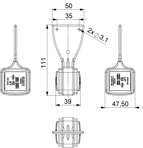 LED Begrenzungsleuchte links rot-weiß 12-24v 25cm Kabel
