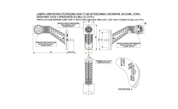 LED Begrenzungsleuchte links 12-24v 0.5m. Kabel
