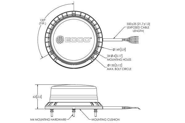 LED R65 Rundumleuchte 12-24v gelb - CISPR25 - IP69K 3-Schraube | EB5102AA