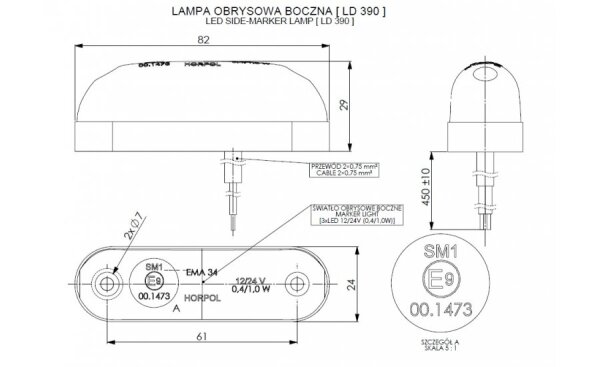 LED Positionsleuchte gelb 12-24v 50cm Kabel