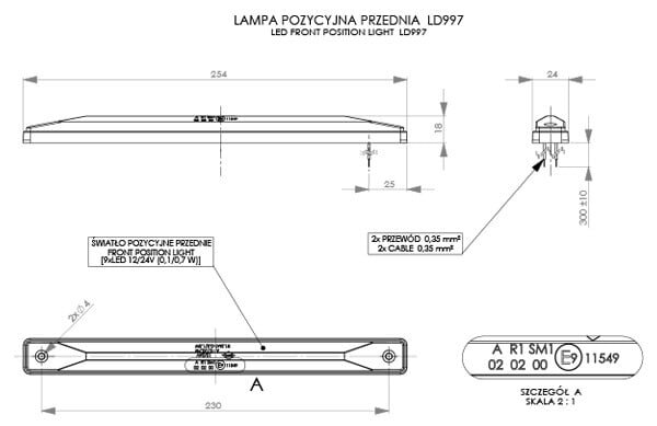 LED Positionsleuchte rot 12-24v 0.3m Kabel