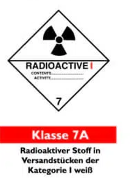 Radioaktiver Stoff in Verpackungen Kat.1 Kl. 7A