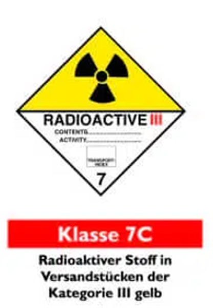 Radioaktiver Stoff in Verpackungen Kat.3 Kl. 7C